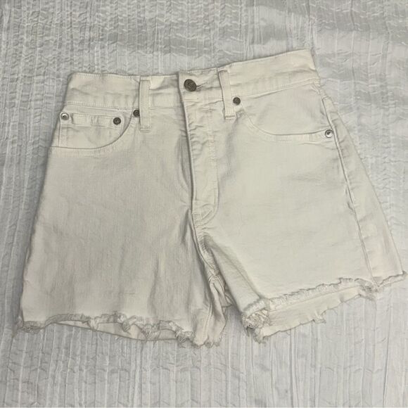 Madewell 24 White Cut Off Raw Fringe Hem Stretch Denim Shorts - Picture 4 of 14